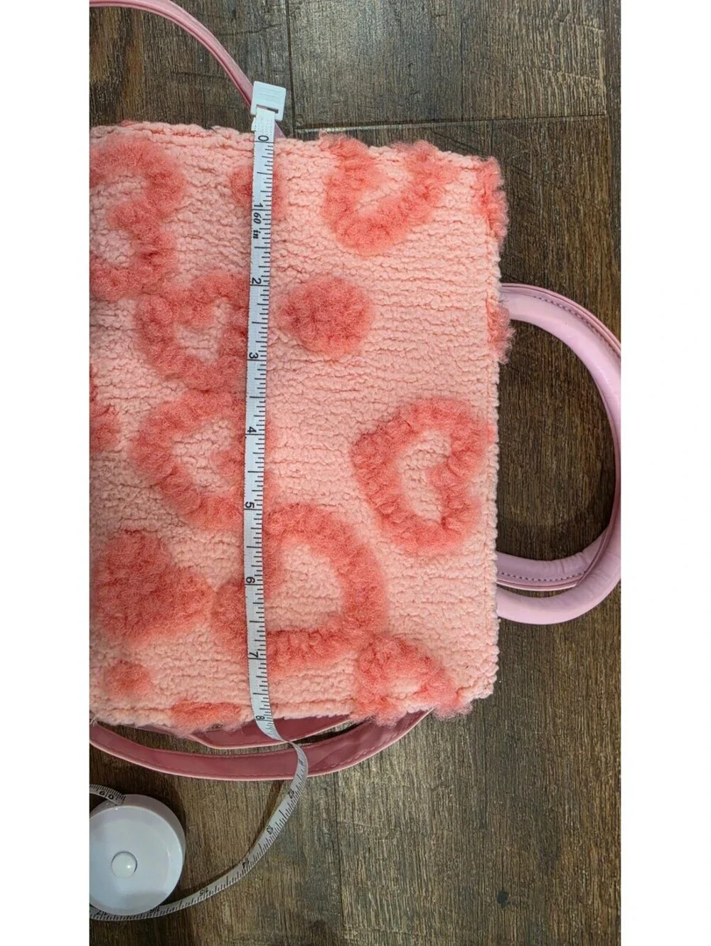 Pink Faux Shearling Heart Pattern Crossbody Bag with Top Handles